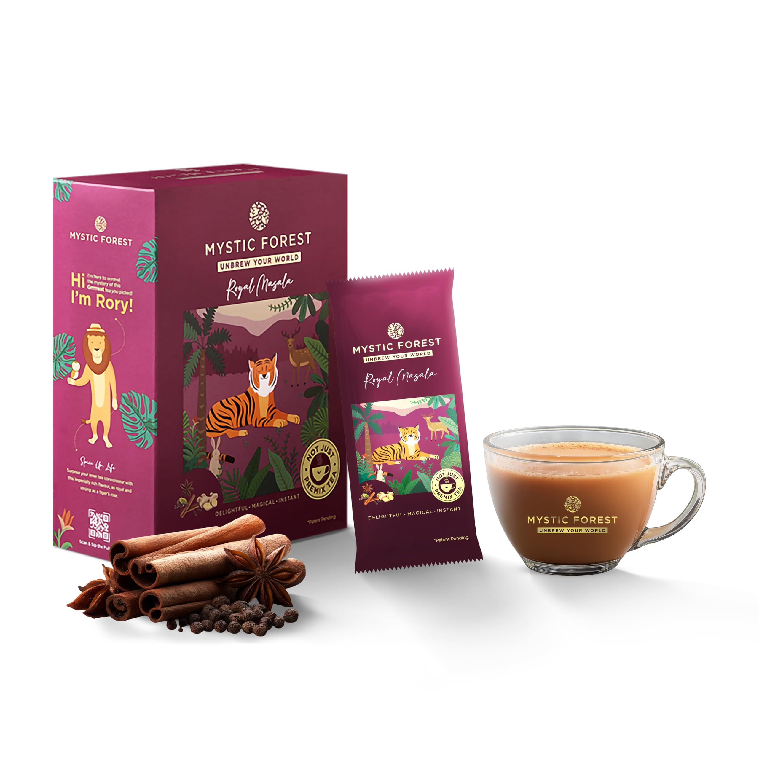 

Mystic Forest Instant Premix Tea Pack of 10 Chai Sachets with Milk-Sugar, Authentic Assam Masala Chai Blend, Ready to Brew, Refreshing & Instant Te
