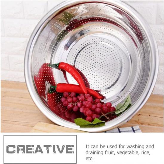 Hemoton Stainless Steel Rice Washing Bowl Kitchen Strainer Colander Bowl Fruit Vegetable Washing Basket for Rice Food Pasta Colander Drain Basket