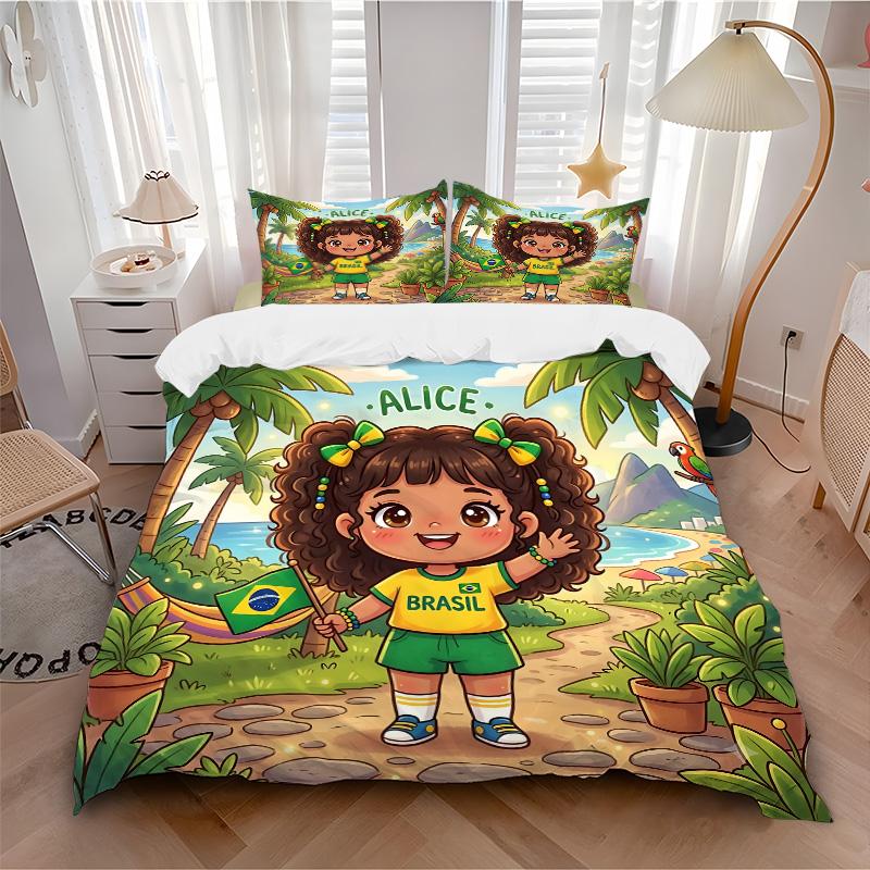 3pcs Brazilian Girl Adventure Bedding Set, Includes One Quilt Cover and Two Pillowcases, Bedroom and Guest Room Decoration. T7231155