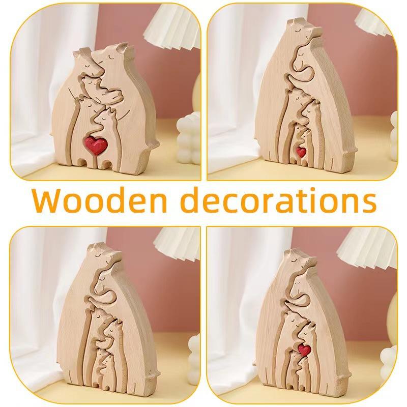 Wooden Bear Family Statue, Family Art Puzzle, Desk Ornament, Wooden Family Heart Puzzle, Home Decoration, Birthday Gift