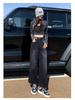 Black-Gray High-Waisted Wide-Leg Jeans for Women - Velvet-Lined, Thick, Loose-Fit, Slimming, Straight-Leg, Floor-Length, Petite, Trendy Pants