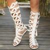 Fashion Sandals Women's Summer Open Toe High Tube Cutout Rivet Rear Zip Flat Boots Roman Plus Size Cooling Boots Simple