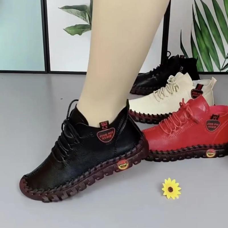 

Кожаная женская обувь. Новинка 2022 года. Женская повседневная обувь на мягкой подошве с говяжьим сухожилием. Легкая нескользящая женская обувь. 36 чёрный