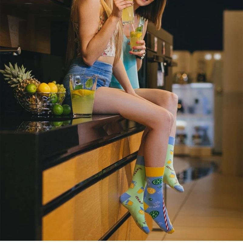 New Creative Couple AB Asymmetric Trendy Socks Fashionable Personalized Trendy Cartoon Jacquard Long Tube Cotton Socks