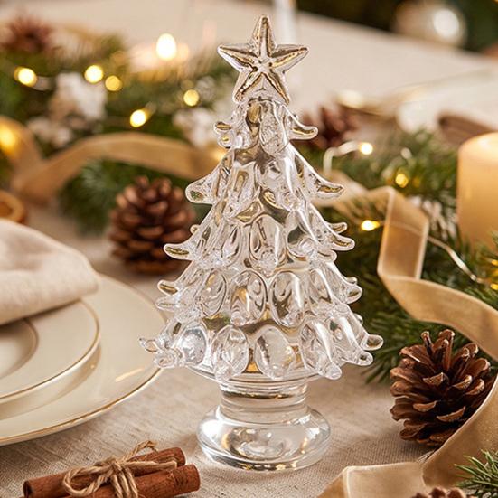 Romantic Christmas Atmosphere Decor Hand Blown Glass Tree Figurine, Faux Crystal Holiday Tabletop Ornament, Festive Seasonal Home Accents Miniature