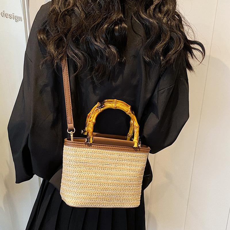 Bamboo Straw Woven Bag Women'S Summer Travel With Casual Handbag Retro High-End Messenger Bag Bag