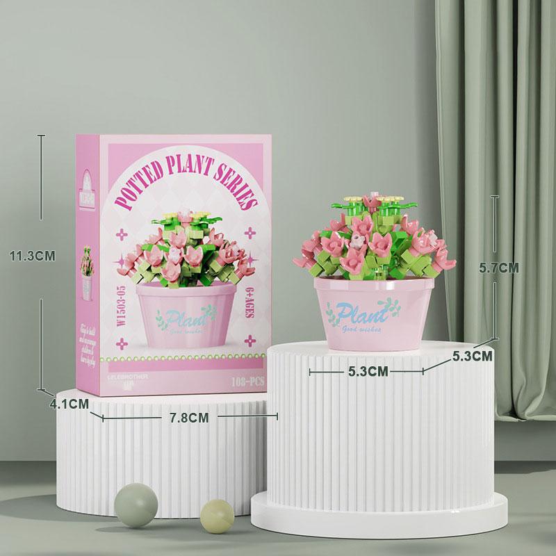 Eternal Flower Bouquet Bonsai Potted Plant Micro Building Blocks Model Home Decoration Puzzle Toys Kids Birthday Christmas Gifts