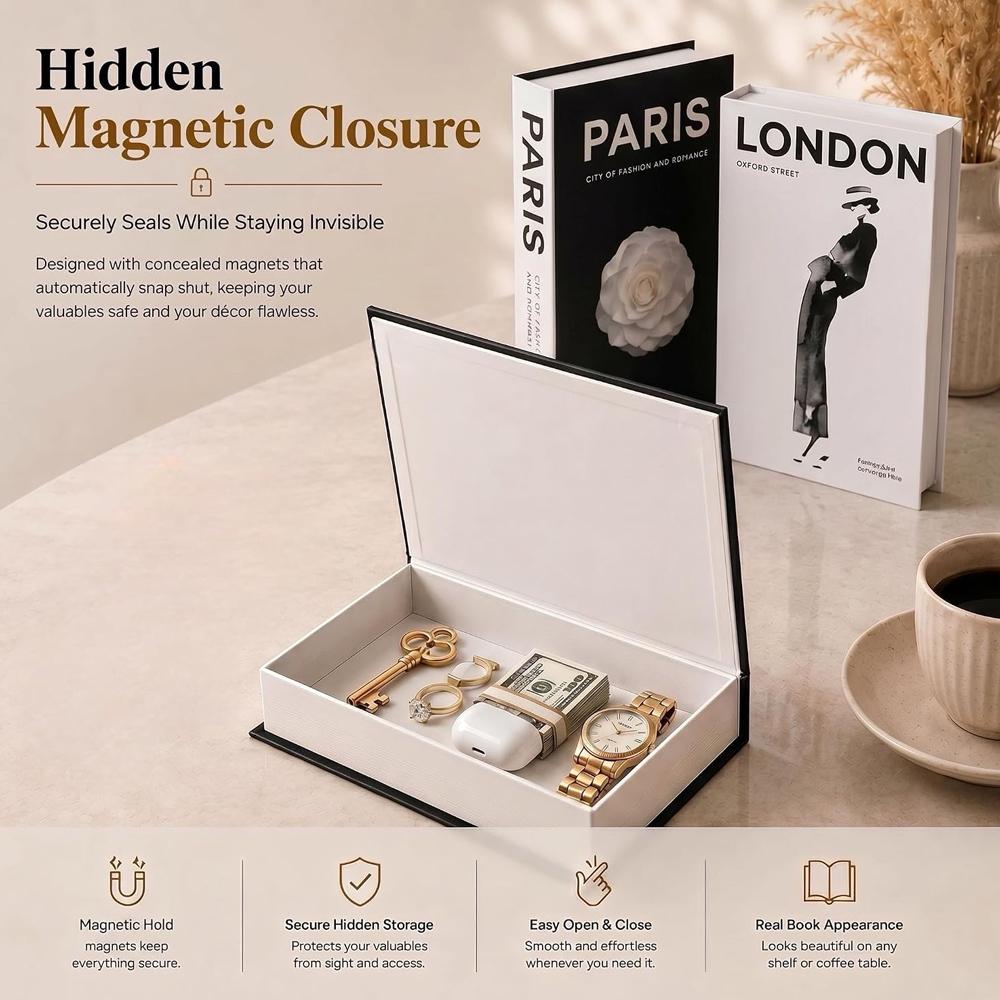 Scatola portaoggetti a forma di libro finto di lusso apribile Decorazione per la casa Moda Parigi Libri Decorativi Decorazione d'interni Tavolino da caffè Ornamenti per la camera da letto