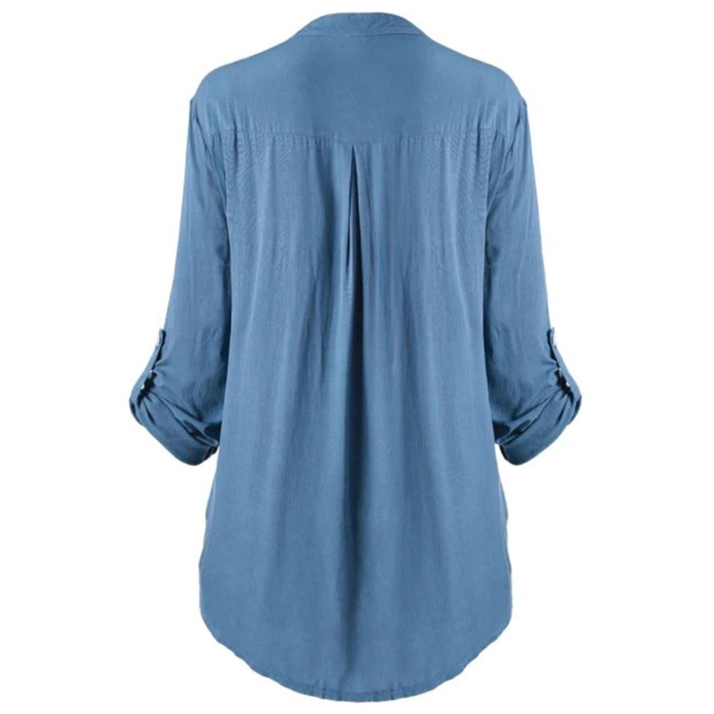 Women Ladies Large Size Button Lace V Neck Long Sleeve Shirt Blous