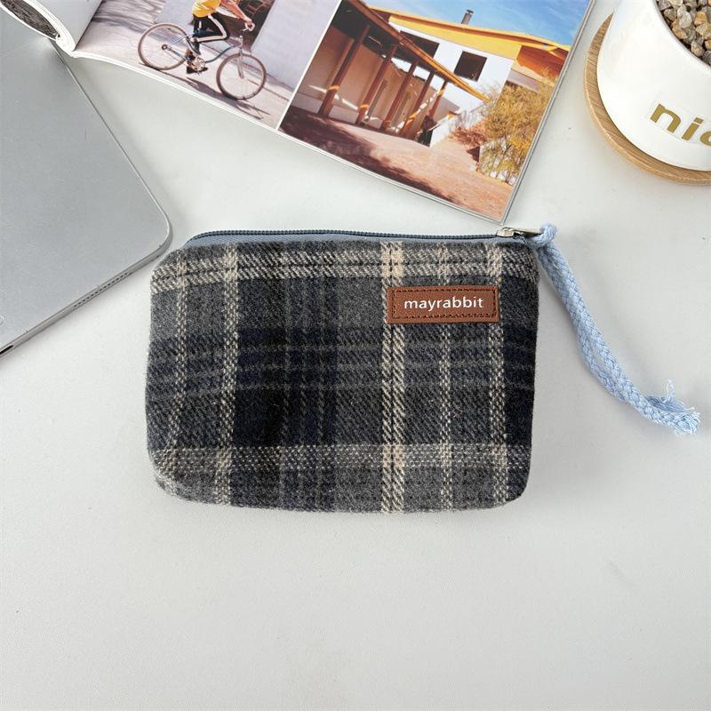 British Style Plaid Wool Coin Purse - Retro Mini Clutch