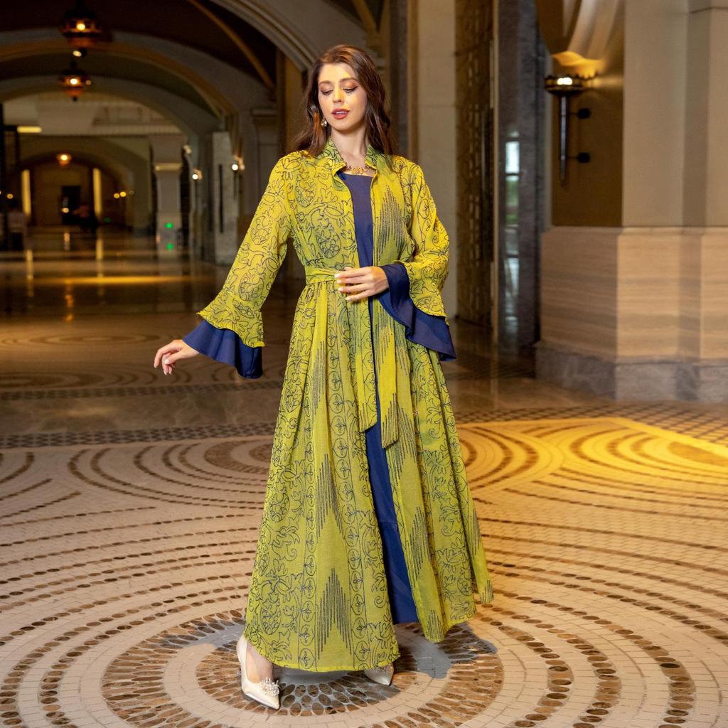AB318 Ruffled Sleeve Evening Abaya Dress for Muslim Women