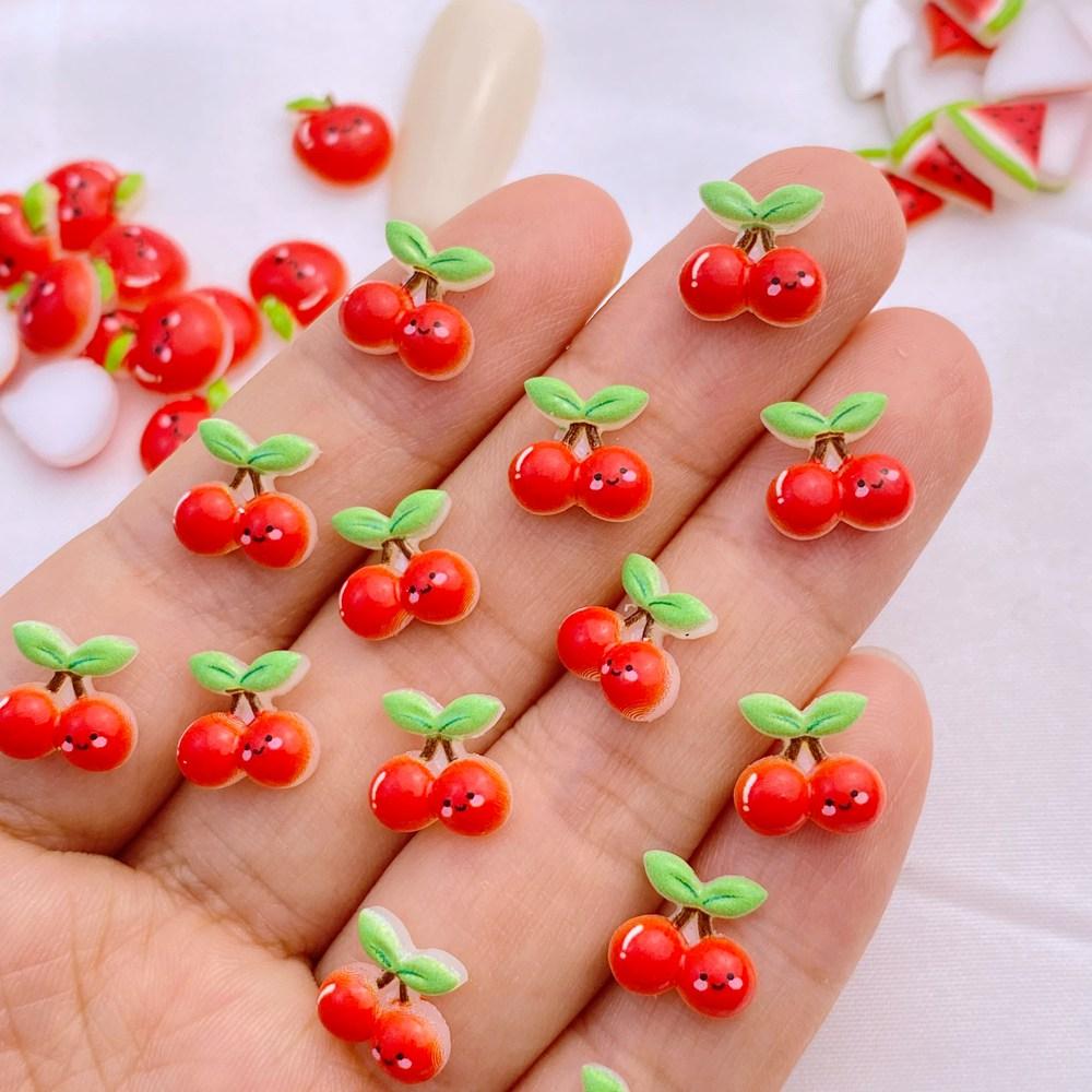 50Pcs New Cute Resin 8-12mm Mini Cherry Watermelon Fruits Series Flat Back Manicure Parts Embellishments For Hair Bows