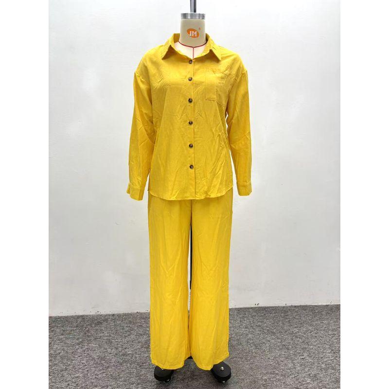 

Western Style New Fashion Casual Loose Long sleeve Shirts Wide Leg Pants Set Shirt and Pants Set Yellow XXL