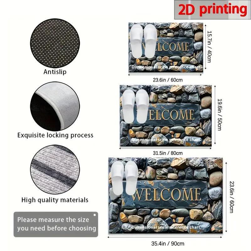 Covoraș de ușă 60*90CM 2D Design Pietriș Bun Venit - Covoraș Rectangular cu Grosime de 6mm, Anti-Alunecare, Covoraș Lavabil la Mașină, Potrivit pentru Intrare, Living, Baie