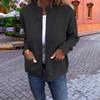Women's Fashionable Solid Color Long Sleeved Stand Up Collar Zipper Loose Pocket Jacket Casual Jacket