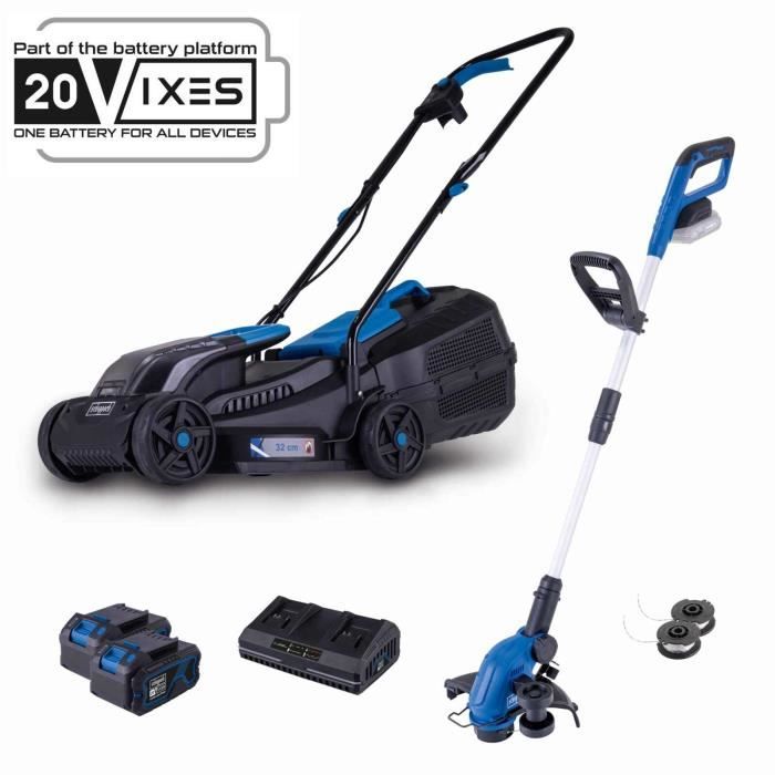 Pack tondeuse BC-MP320-X 32 cm + Coupe-bordures C-LT300-X 2 en 1 - SCHEPPACH 20V IXES + 2 batteries 4ah + chargeur