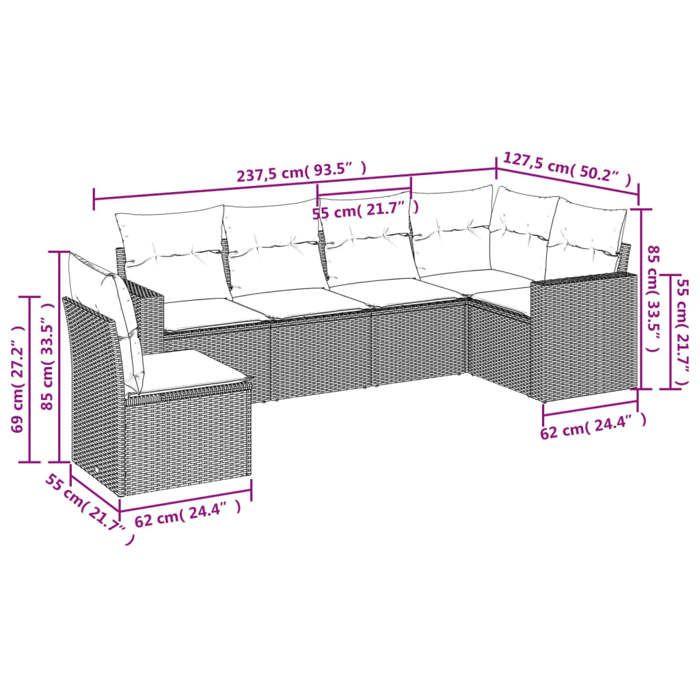VidaXL Garden Lounge Set with Cushions 6 Pcs, Sofas with Adjustable Feet, Outdoor Furniture Set Patio Terrace, 3219022