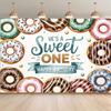 2D Sweet One Donut Themed Backdrop, 1st Birthday Party Photography Background Banner
