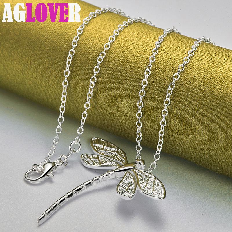925 Sterling Silver Big Dragonfly hänge halsband smycken