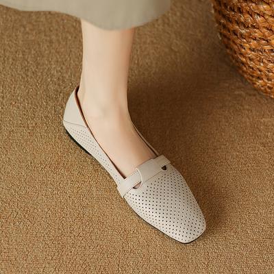 2024 New Summer Hollowing Out Women Pumps Genuine Leather Shoes for Women Square Toe Low Heel Shoes Concise Basic Women Shoes