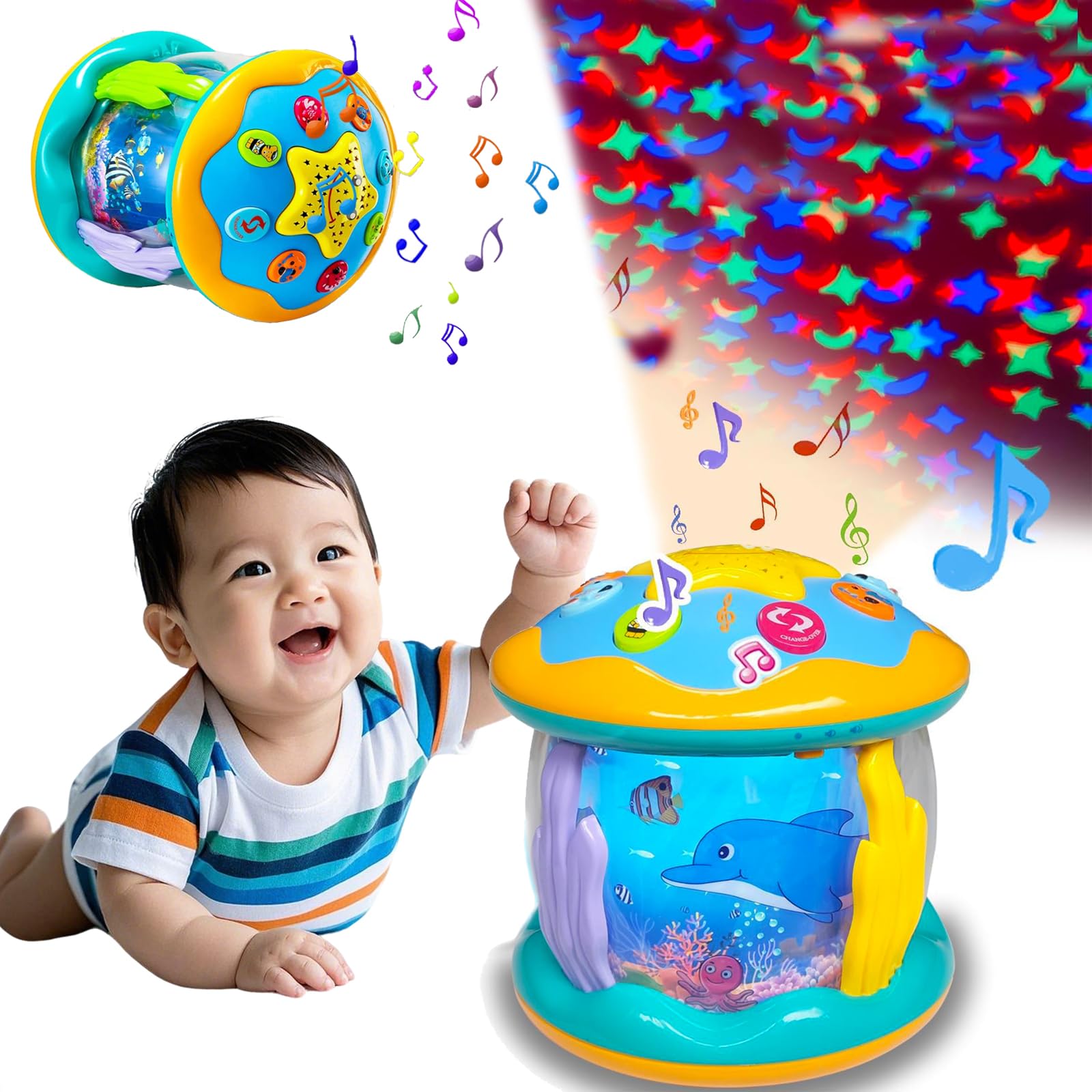 

Kabeila Educational Toy for Boys and Girls, Baby Toy, Drum, Crawling Toy, Moving Toy, Popular Children s Musical Toy, 360 Degree Rotation, Projector,