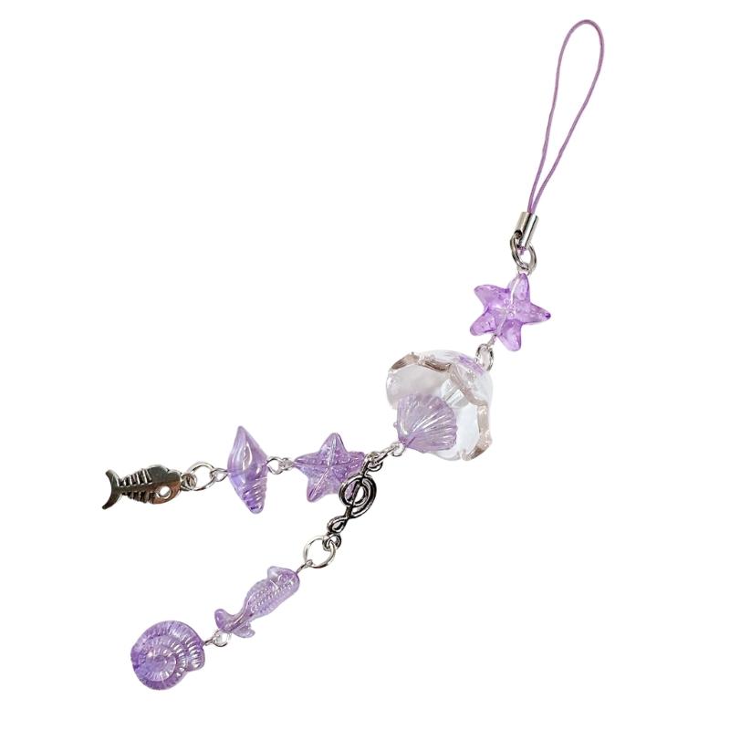

Lightweight Fish And Seashells Beaded Phone Lanyard Sturdy Phone Hanging Ornament For Beach Lovers And Trendsetters фиолетовый