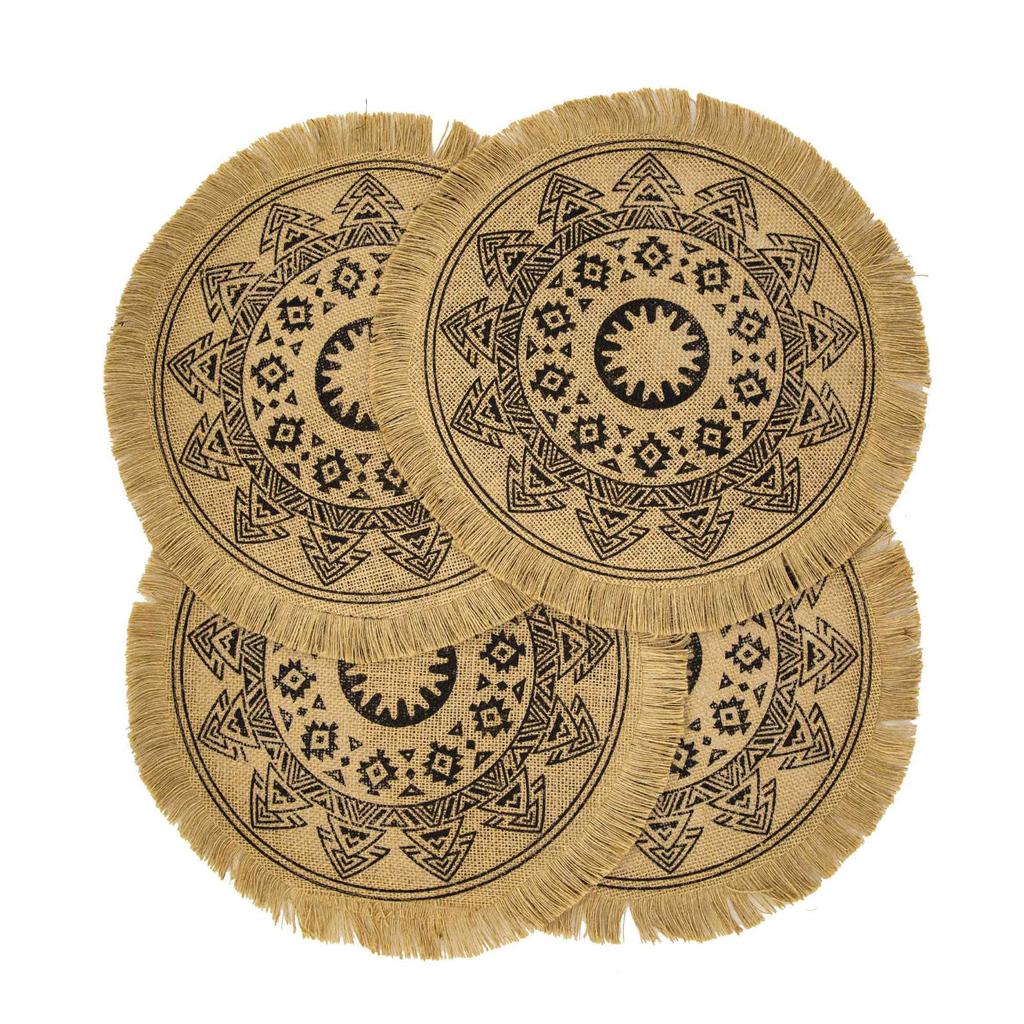 Boho Round Placemats Set of 4 Dining Brown Modern Dinner Braided Beige Table and Fall Circle Runner Kitchen Plate Mats for Home