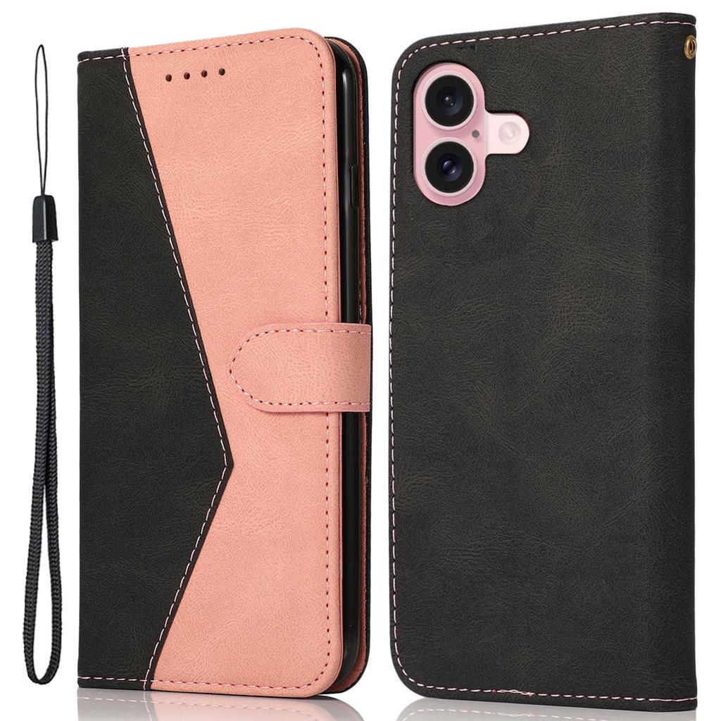 For iPhone 16 Plus Case Splicing Color Magnetic Clasp Leather Phone Cover