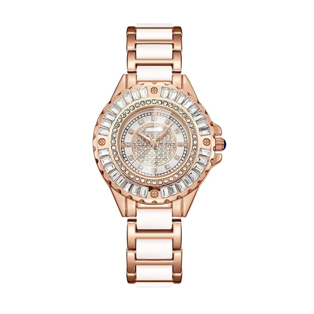 Women Minimalist Imitation Ceramic Quartz Watch Rhinestone Dial Wristwatch