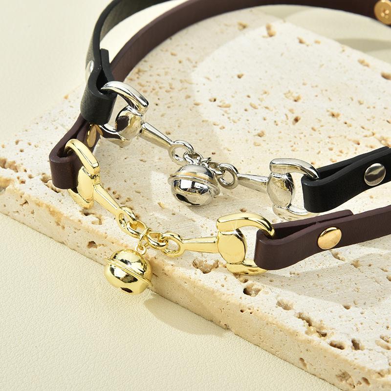 Punk Y2K Bell Pendant PU Leather Choker Vintage Necklace for Women Goth Jewelry Accessories