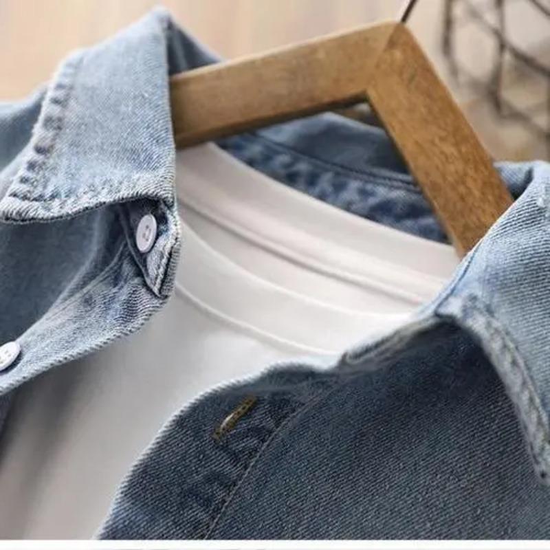 Chlapecká džínová košile Dětský kabát do tenké klopy Košile s dlouhým rukávem