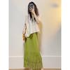 Summer Green Fringe Sexy Pleated Skirt for Women Fashion Party Wear