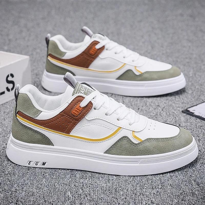 Hot Sale PU Leather Men Casual Sneakers Lace Up Fashion Flat Spring Autumn Breathable Comfortable High Quality Outdoor Footwear