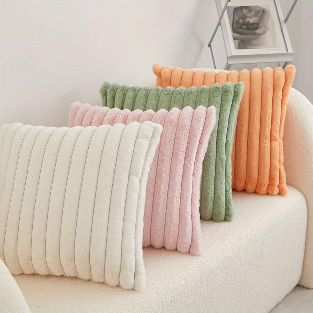 Decorative Cushion Cover Skin Friendly Fluffy Striped Cushion Cover Living Room