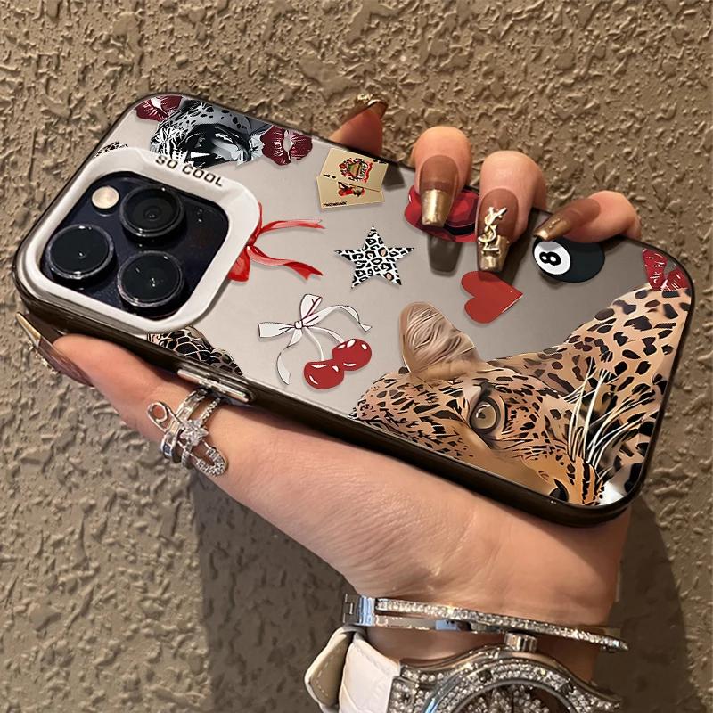 Fashionable Leopard Cherry Shockproof Funda Phone Case For iPhone 17 16 15 13 12 11 ProMax Pro Plus Protective Coque Phone Case