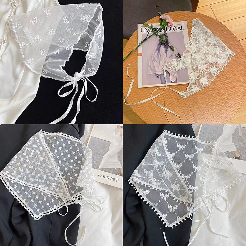 Sweet Triangle One-Piece Belted Overlap Lace Skirt Apron  Lace Trim Half Skirt Butt Curtain Spring Headscarf Accessories