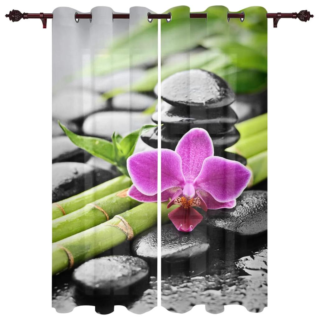 Orchid Dewdrop Zen Stone Arrow Bamboo Curtains for Bedroom Living Room Drapes Kitchen Children's Room Window Curtain Home Decor