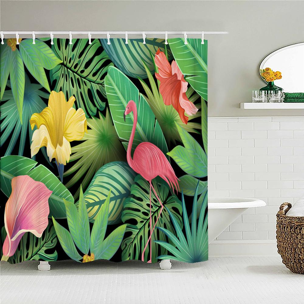 Tropical Plant Leaves Bath Curtain Waterproof Fabric Shower Curtains Colorful Leaf Pattern Bathtub Screen for Bathroom Decor