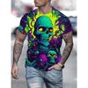 Men's Skull Print T-Shirt Summer Sports Crew Neck Short Sleeve Streetwear Fashion Loose Fit