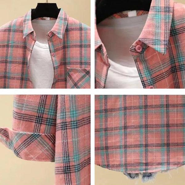 Women's Spring Autumn Large Size Long Sleeve Shirts Female Vintage Loose Plaid Coats Turn Down Collar Button Tops Blouses