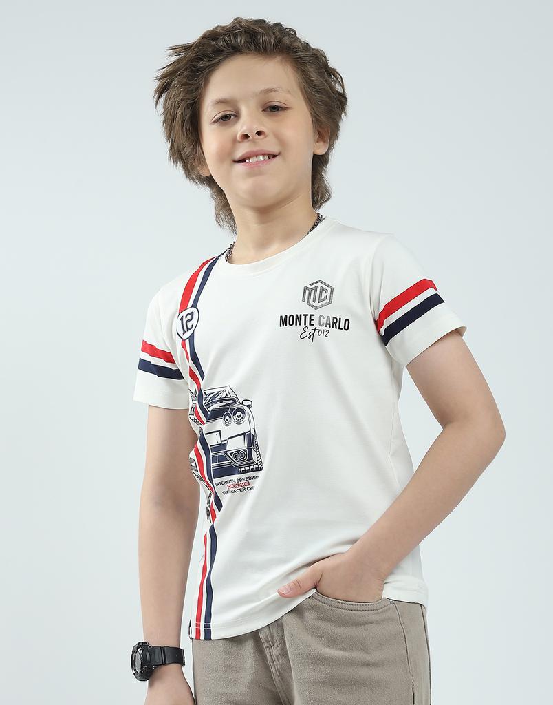 Monte Carlo Boys Printed Round Neck T-Shirt White 5-6 YR