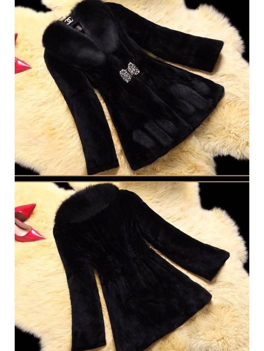 

Женское пальто средней длины из искусственного меха с бархатом под норку и воротником из искусственного меха лисы – Осень/Зима, Корейский стиль XXL чёрный