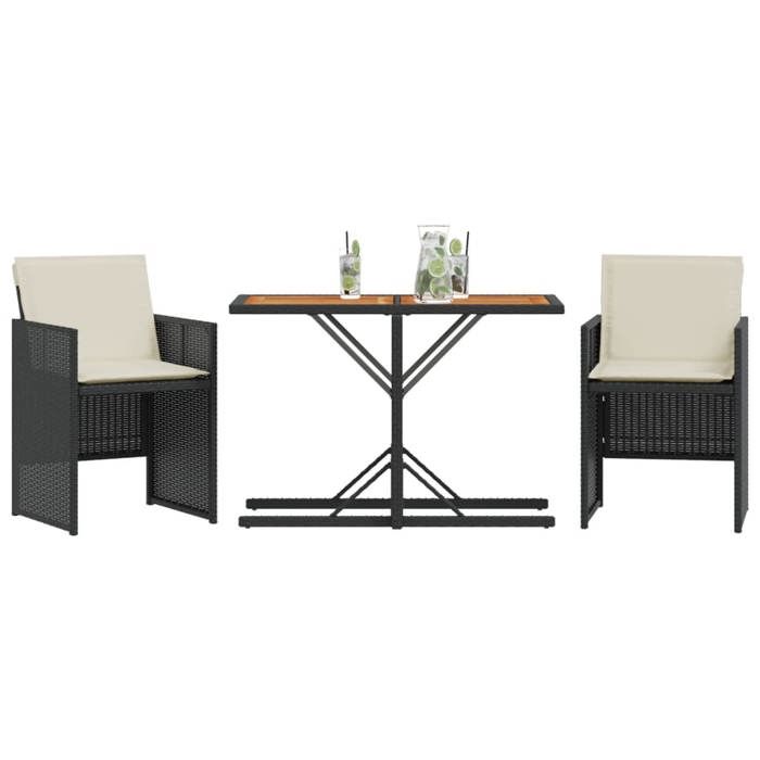VidaXL Bistro Set with Cushions 3 Pcs, Chairs and Patio Table, Outdoor Backyard Terrace Furniture, Black 365068