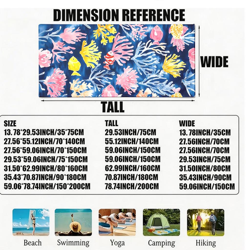 Watercolor coral fish school polyester microfiber beach towel is highly absorbent, suitable for swimming and beach outings