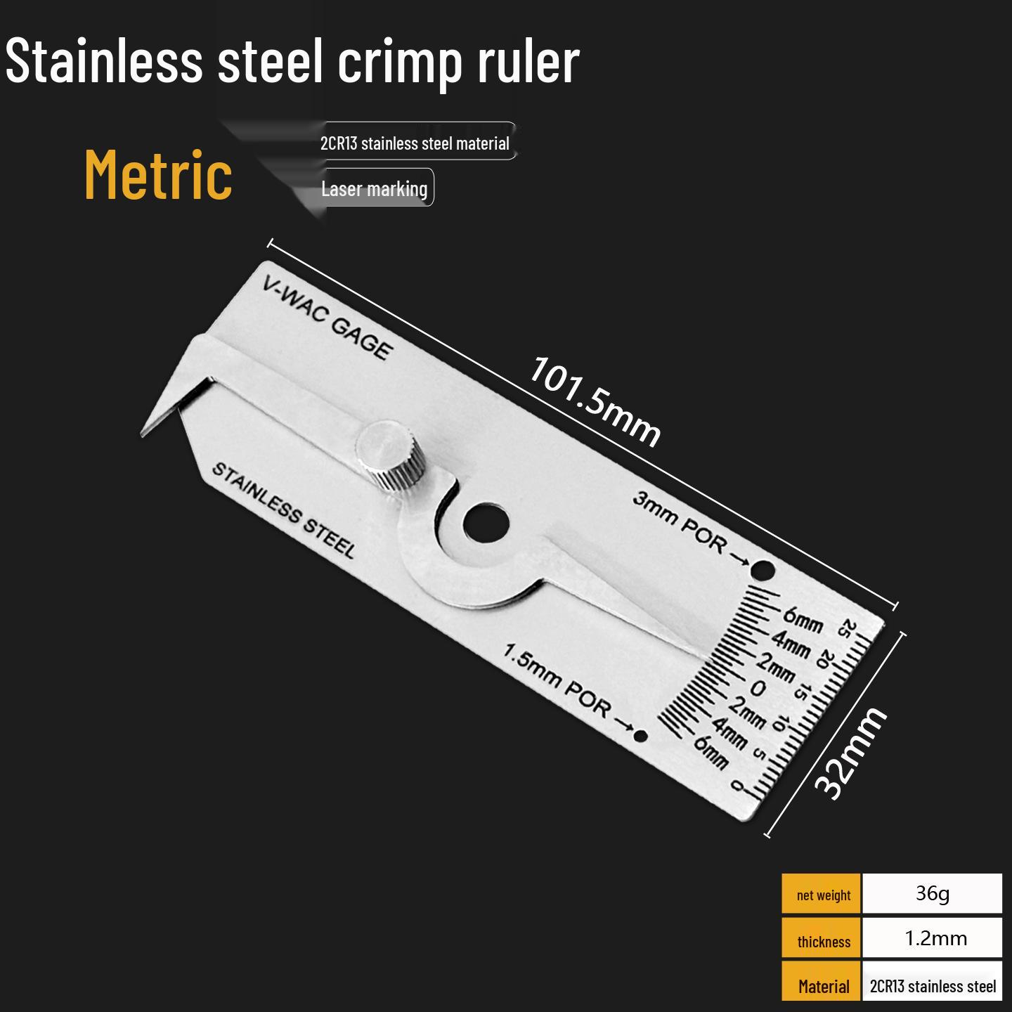 Stainless Steel Weld Penetration & Height Ruler: Seam Edge & Depth Measurement Tool Metric Seam Ruler