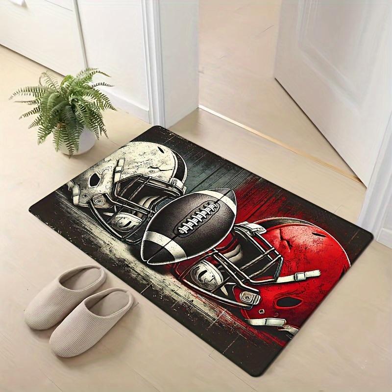 

American Football Gear Area Rug - Cool Sports Helmet Floor Mat for Game Room , Non-Slip Welcome Mat 40x60cm