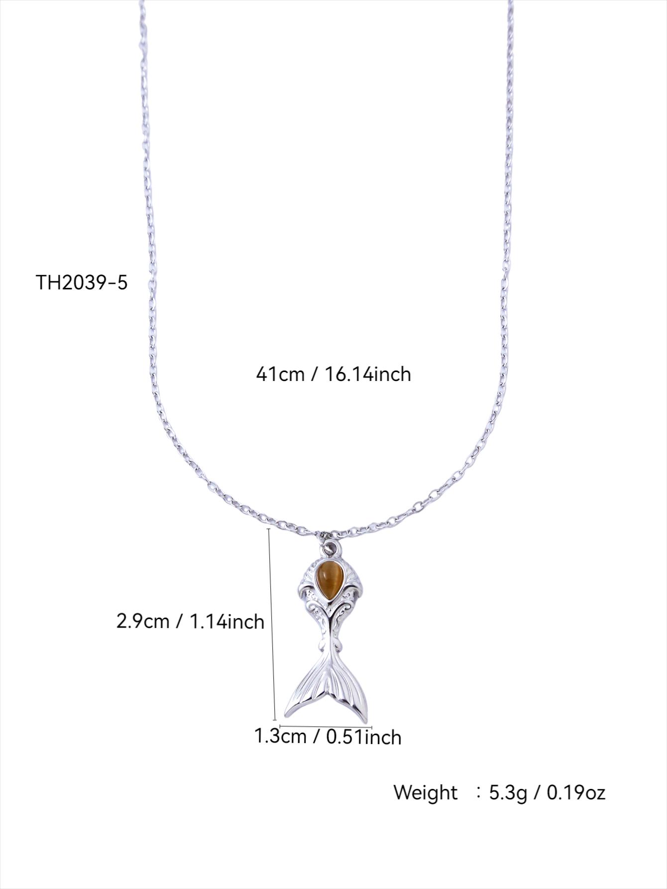 

Beach Elegant Light Luxury Bohemian Style Stainless Steel 18K Gold-Plated Fish Tail Pendant Necklace Earrings Women S Zircon