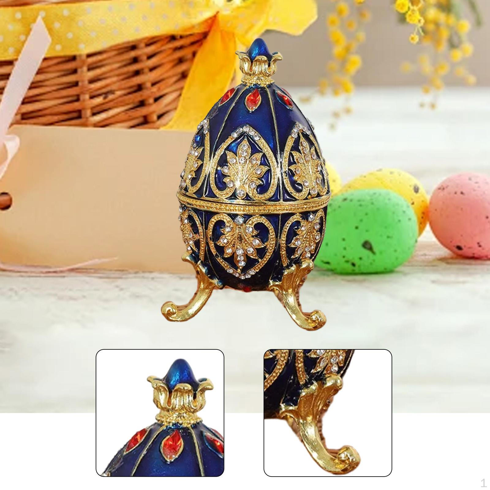

Easter Egg Trinket Box Enamel Jewelry Art Craft Birthday Gift Keepsake Zinc Alloy Tabletop синий