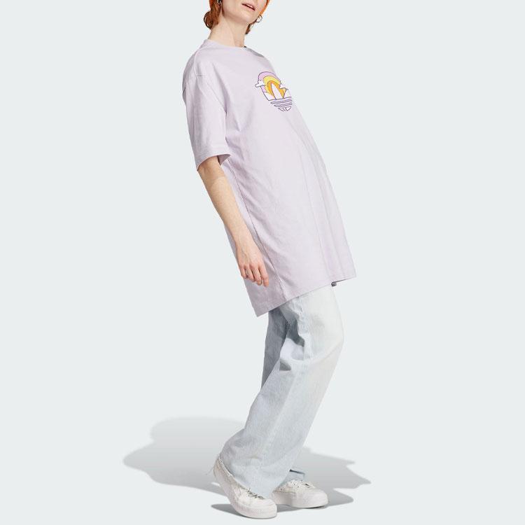 Adidas Originale Cartoon Logo Print Sport Rundhals Kurzarm Kleid Damen Kleider Hellrosa Lila IN4139