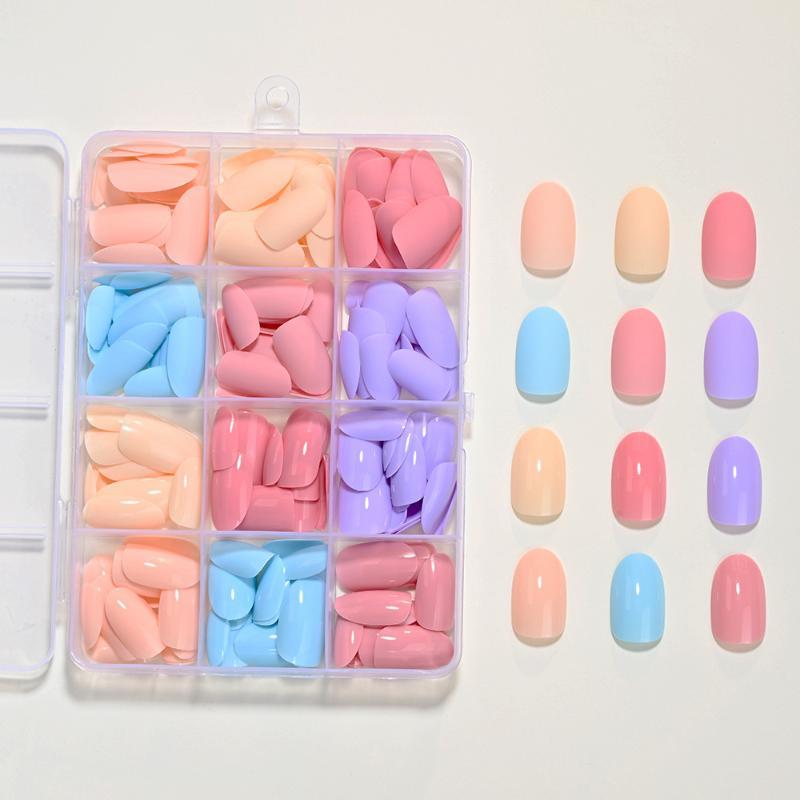 Unghie Finte Press-On 288 Pezzi per Scatola Colori Cremosi Dopamina Media Lunghezza Mandorla Lucide Riutilizzabili per Manicure Fai-da-Te